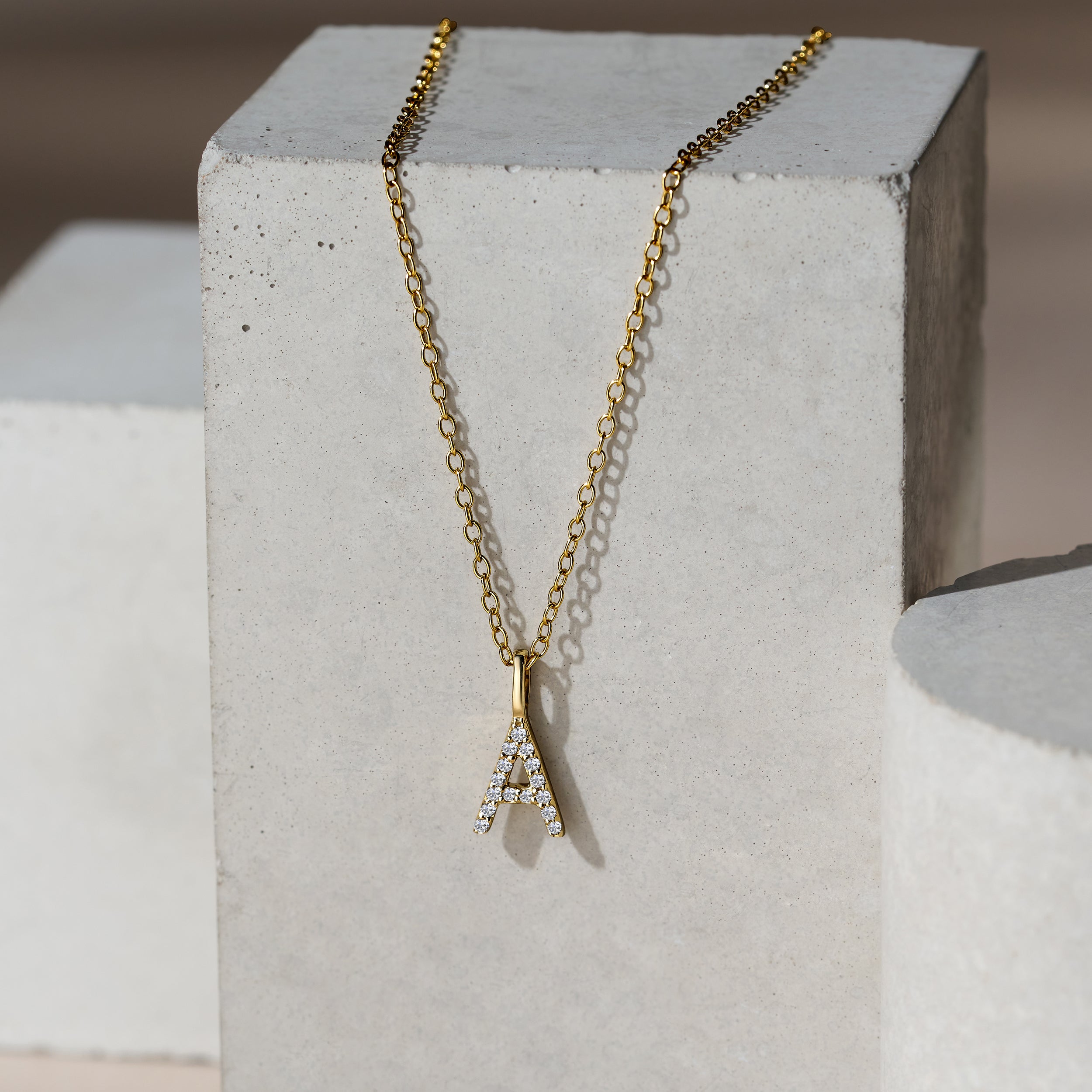 Love Letter Initial A Lab Diamond Necklace set in 9K Yellow Gold